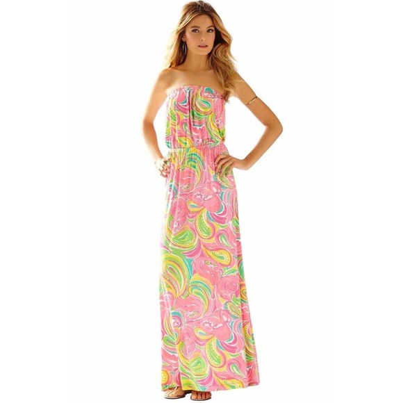 Lilly Pulitzer Dresses & Skirts - Lilly Pulitzer Marlisa Strapless Maxi Dress Pink Flamingo All Nighter Small